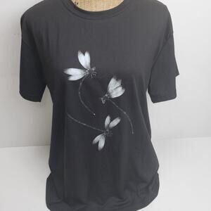 Dragonflies Black & White Short Sleeve Graphics T-Shirt Women's Size XL NEW